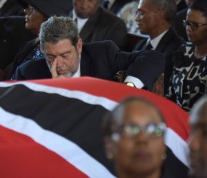 Dr. Ralph Gonzales at the funeral service for the late former Prime Minister of Trinidad and Tobago, Patrick. Manning. PHOTO CREDIT: Trinidad Express. 