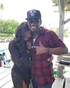 Patrice Roberts and Busy Signal during their video shoot in Tobago earlier this year. 